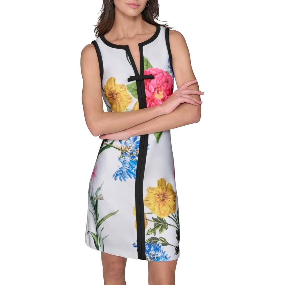 Karl Lagerfeld Paris Women Contrast Trim Floral Scuba Stretch Sheath Dress Bow 6